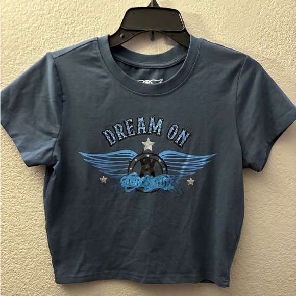 AeroSmith Dream On Blue Righstones Details Graphic Crop Top L - Picture 3 of 8